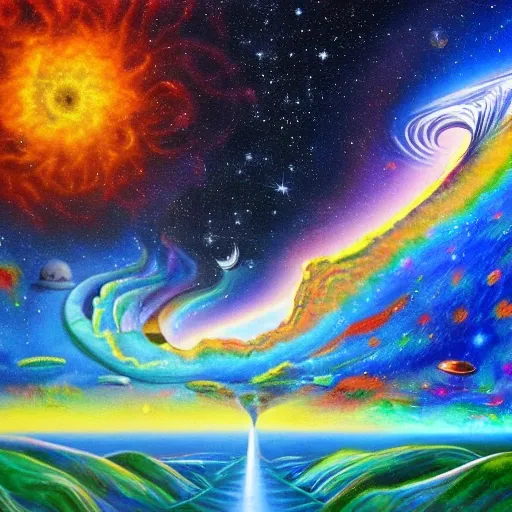 God creating the Universe, Trippy, Oil Painting, 3D, 3D