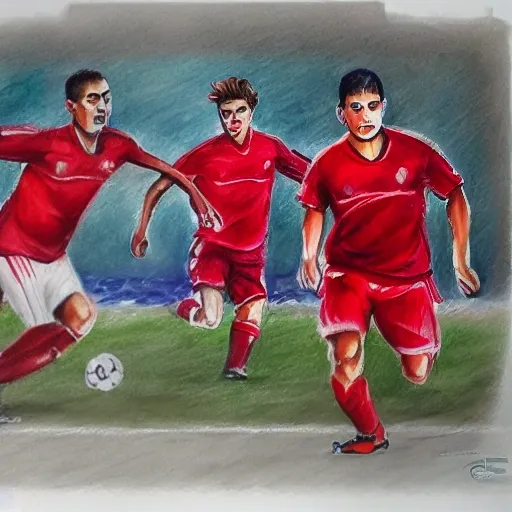 Haz ficticiamente un equipo de futbol con el nombre que tu quieras, Pencil Sketch, Oil Painting, Water Color