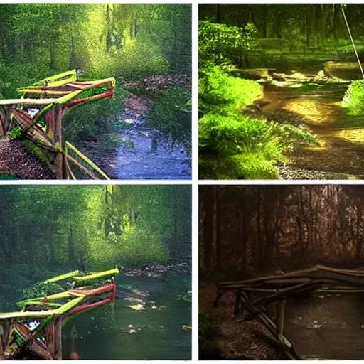 "Starts the process of generating a hyper-realistic image in 8K resolution using a GAN. I want a background scene depicting a happy, green forest. The forest should be full of lush, leafy trees with leaves in different shades of green. I want that the image shows the presence of birds such as hummingbirds, toucans and quetzals flying around, adding touches of bright colors to the scene.

In the center of the image, I want the presence of three fawns: two young and one smaller. I want the fawns to look cute and playful, in a clearing in the woods.

On one side of the fawns, I want a gently flowing stream of clear water. The water should be clear and free of impurities, and I would like some freshwater fish to be visible swimming in the stream.

Across the creek, I want an old, weathered wooden bridge. The bridge must be large enough for a child to sit on. On the bridge, I want to see a poor boy in old clothes. The child must wear an old brown hat. I want the boy to be shown in a pensive state, with the fishing rod in his hands, patiently waiting to catch a fish.

The image should convey a sense of serenity, hope, and connection to nature, despite the child's modest situation. Enjoy the rendering process and create this amazing hyper-realistic image in 8K resolution!"