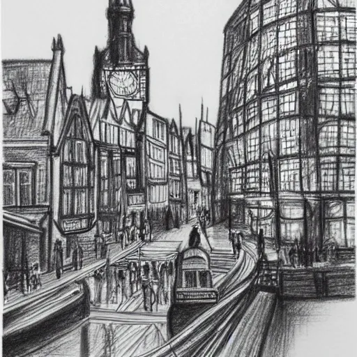 City’s Gdańsk and London, Pencil Sketch