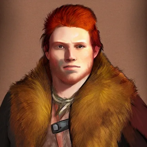 dnd portrait hunter weaponless ancient cowardly young redhead dressed in fur