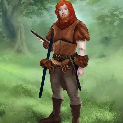 dnd portrait hunter ancient cowardly young redhead dressed in skins bushman