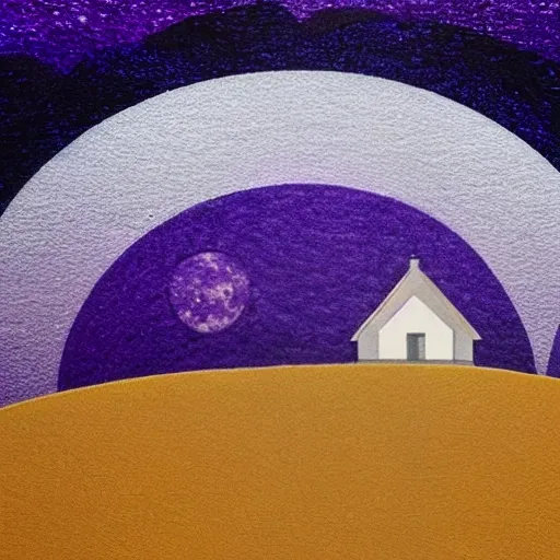 masterpiece, house on a hill, made of diamonds, purple sky with three moons