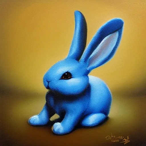 Little blue bunny, 3D, Oil Painting