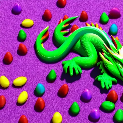 dragon lies on candy, 3D, 3D