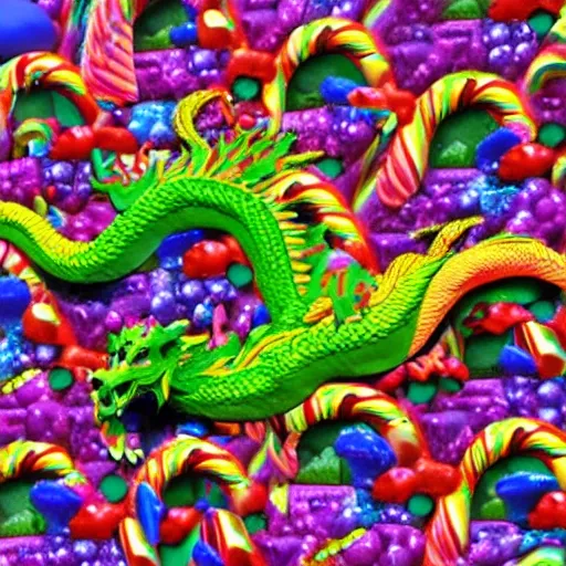 the dragon lies on the mountain of candy, 3D, Trippy