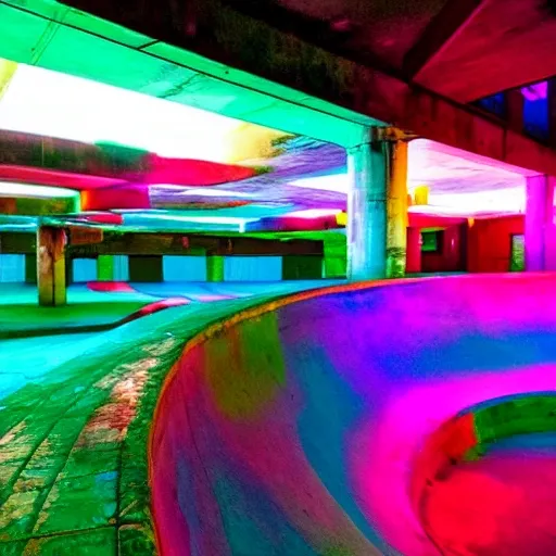 , Trippy, un skatepark con colores neon de noche