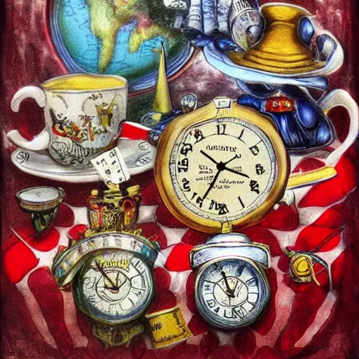 Alice's decor in Wonderland, maps, Hatter, watch, red queen
 
, Oil Painting