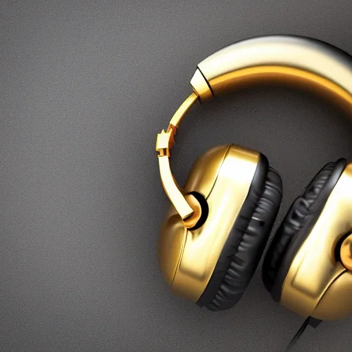 Big golden headphones floating in black space, realistic, full hd 4k
