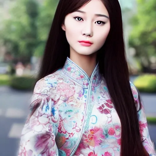 Traditional Chinese beauty, young, front face and half body, super realistic, realistic photo, two-dimensional