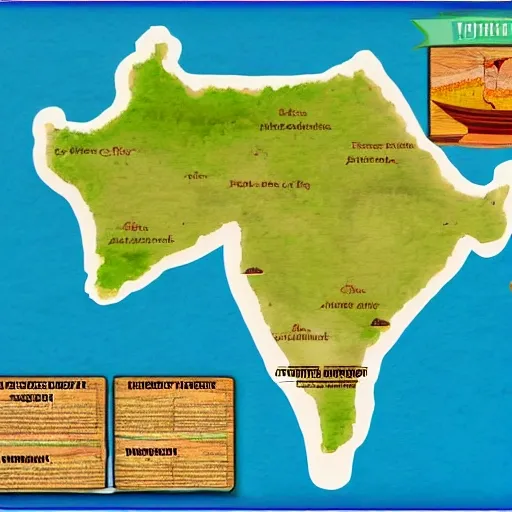 treasure hunt map set in south india .  with information cards 
