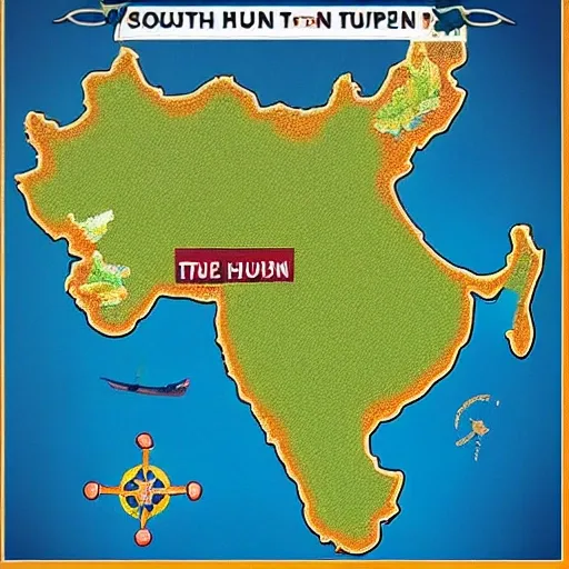 treasure hunt map set in south india .  with signboards along the route