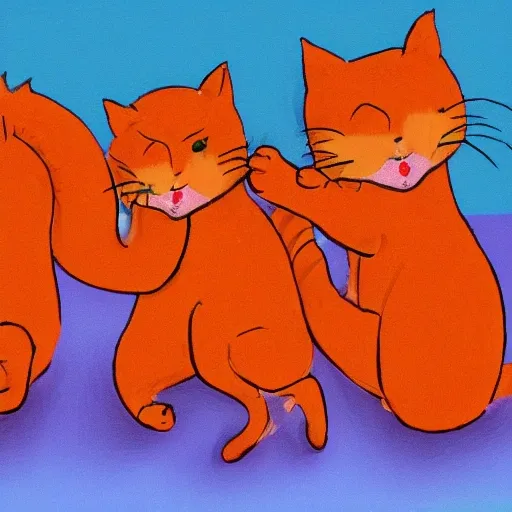 A group of orange cats playing, Cartoon