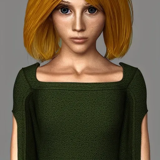 Generate an ultra-realistic digital image of a slim and smart girl with blond hair. The girl should be portrayed in a full-body pose, facing the camera with a confident gaze. She should have a flawless and detailed skin texture, with a natural complexion that reflects a healthy and radiant look. The girl should be wearing an elegant off-shoulder dress that accentuates her figure, with intricate folds and realistic fabric textures. Her blond hair should be styled in loose waves, with strands that fall gracefully around her shoulders and frame her face. Please ensure that the full body is clearly visible in the image, showcasing the girl's posture, pose, and outfit in detail. Aim for a high level of realism, capturing the intricate features of the face, body, dress, and hair, as if it were a photograph