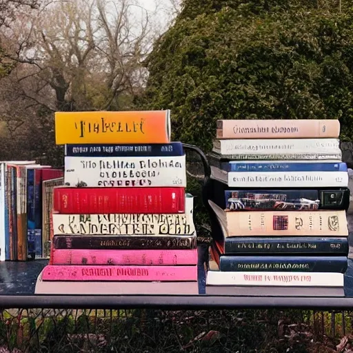 books in the middle of a park, brutalist, kenneth anger, vibrant colors, working class, feminist , 