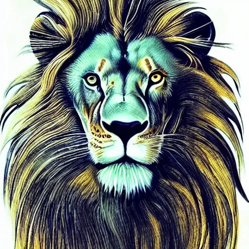  In this prompt, you will create a striking and awe-inspiring digital artwork of a futuristic armoured lion warrior. The lion warrior is composed of a unique blend of materials, including metal, glass, wood, steel, and gold. Its appearance is regal and powerful, exuding an air of strength and resilience.

The armour of the lion warrior is intricately designed, with each material seamlessly integrated to create a visually captivating ensemble. The mixture of metal, glass, wood, steel, and gold brings a harmonious balance of organic and technological elements, showcasing the fusion of nature and advanced craftsmanship.

The eyes of the lion warrior are like two radiant red pearls, glowing with intensity and determination. They emit an aura of focus and vigilance, reflecting the lion's unwavering commitment to its duties as a guardian.

Flowing from the background are soft, beautiful artistic colors, dripping and blending into each other. The colors create a vibrant and ethereal atmosphere, hinting at a dreamlike or otherworldly setting. The careful brushstrokes and delicate gradients contribute to a sense of fluidity and movement within the artwork.

The lion itself is made of a sleek, black, shiny material, exuding a sense of mystery and power. Its features are finely detailed, capturing the noble expression and majestic presence of a lion. The futuristic armoured design adds a modern and technological twist to this ancient symbol of strength and royalty.

The lion warrior's neon yellow hair serves as a bold contrast to the darker elements of the artwork. The electrifying hue represents energy and vitality, suggesting that this guardian possesses an unparalleled vigor and zest for protecting what is important.

Overall, the artwork you create will merge the elements of nature, technology, and artistry into a captivating image. The futuristic armoured lion warrior, with its mesmerizing materials, radiant eyes, artistic color palette, and powerful presence, will serve as a symbol of strength, protection, and beauty.
