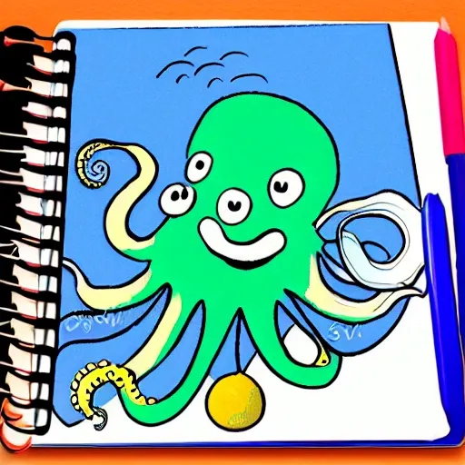 , Cartoon, drawing, octopus, painting book, childish, cute