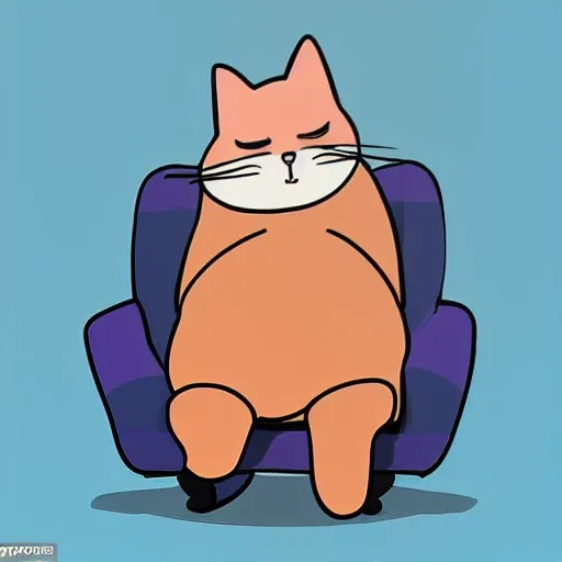 Funny fat cat is sitting on the chair, Cartoon