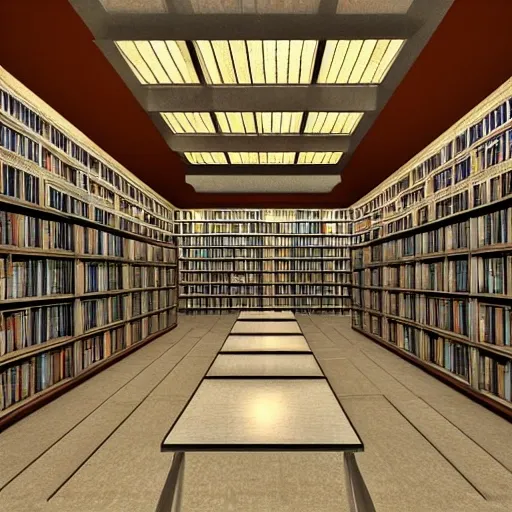 Inside of Modern library in the night., 3D, Trippy