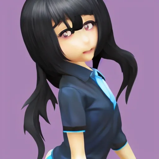 1girl, black hair, fair skin, cute face, asian, young, beautiful, decent arms, full body pose, smart waist, side pose, wearing school uniform, (CGI), (best quality), (detailed), (dynamic lighting).