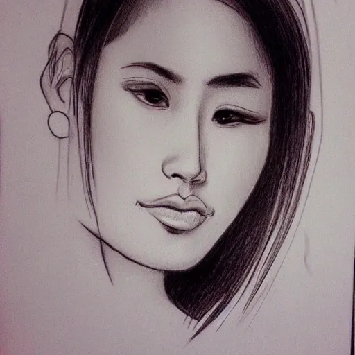 hermosa mujer asiatica, Pencil Sketch - Arthub.ai