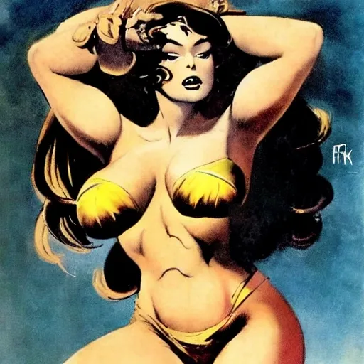 Estilo Frank Frazetta, mulher meia idade, linda