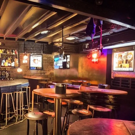 a bar for university students, with a good bar full of alcohol, dancefloor and a rockola