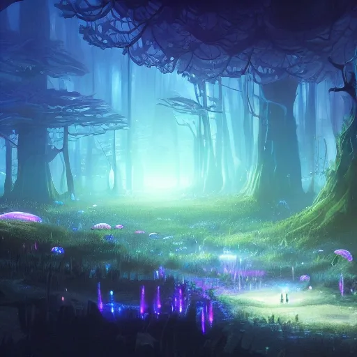 concept art painting of a fantasy alien fungal landscape at nigh ...