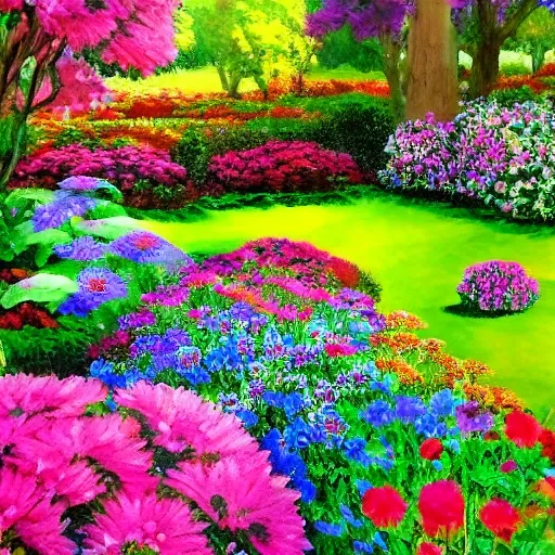 a beautiful garden of flowers, with ultra-realistic colors, a masterpiece, less vibrant colors, 3D