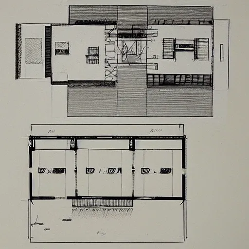 plan of the first and second floor of a big pub with a dancefloor on the first floor, and a balcon for smokers, a zone for games in the second floor and bathrooms in both, Pencil Sketch