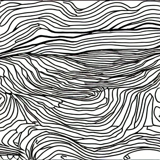 coloring page of a landscape, grayscale, Cartoon, tiny lines, without edges, comic drawing style