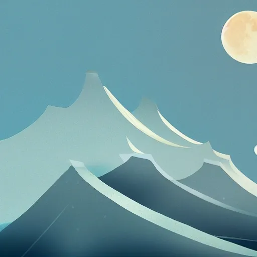 National Wind, illustration, Dream, Tang Dynasty, night, moon, mountain peak sea 8K