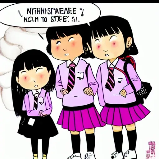, Cartoon；school girl；japanese wearing JK； pink hair; rich color