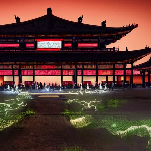 Night, mysterious and dreamy atmosphere, Tang Dynasty, Chang 'an, the capital of the prosperous world, classical aesthetics, Big Wild Wild Horse Pagoda, Bliss Treasure Hall, Xingshan Temple, Chang 'an twelve hours, light and shadow, night scene, candlelight, red lantern, moonlight, starry sky, mystery, dream, illustration style, 8K, depth of field, extreme details, stars, 3D