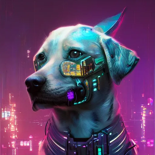 a beautiful portrait of a cute cyberpunk dog by greg rutkowski a ...