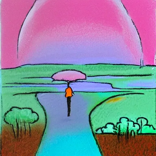 Create an illustration that represents the value of integrity using pastel colors and water techniques. The image should depict a person walking down a solitary path in the midst of a natural landscape. The person should be holding a lantern in their hand, symbolizing the light of truth and honesty. The person should be surrounded by trees and plants, representing nature and life. The image should convey the idea that integrity is a value that is cultivated in solitude and is essential for maintaining harmony and balance in life.