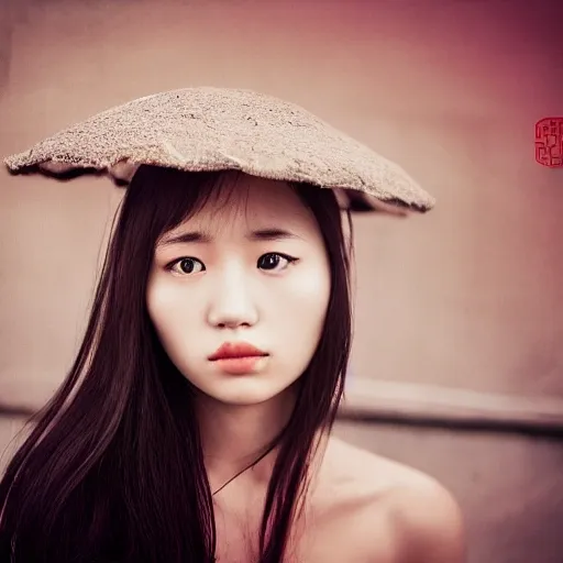 China，Analogue style, young girl, Asian photo model, sideways, she is looking away, a little depressed, face parts, face details like eyes, lips etc, sea background, wavy long black hair, award winning studio photography, professional colour grading, soft shadows, no contrast, clean sharp focus, Cartoon
