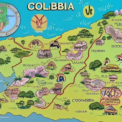 genera una imagen del mapa de Colombia y sus regiones, Cartoon