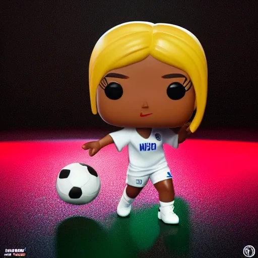 full body 3 d render of soccer girl, nike, as a funko pop!, studio lighting, white background, single body, no shadow, blender, trending on artstation, 8 k, highly detailed