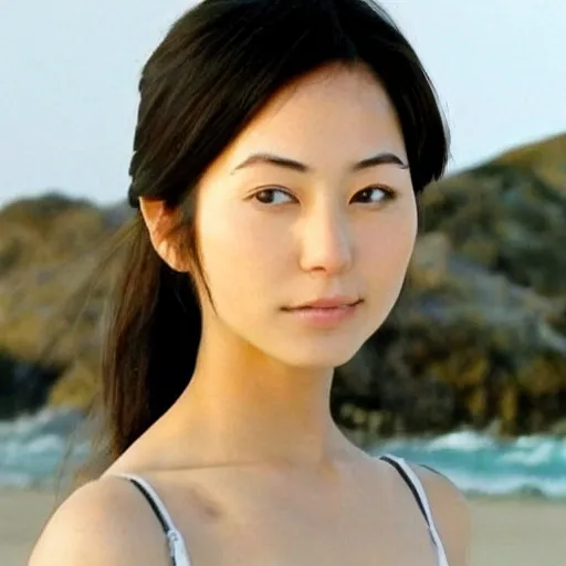 japanese girl.face of famous actor,beauty.beach.