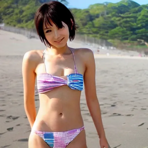 japanese girl.face of famous actor,beauty.beach.Charm.bikini.real.cute.upper body.valley.