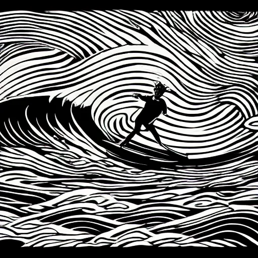 "A striking, black-and-white stencil art piece that symbolizes the stress experienced by local surfers in Japan due to the unreasonable logic of newcomers. Consider using symbolic imagery, such as a traditional surfer being overshadowed by a large, menacing wave formed by abstract, distorted faces of the newcomers."

"A bold, graffiti-style mural in grayscale that depicts the tension between the traditional surfing culture and the disruptive influence of new entrants. Use exaggerated, distorted imagery and a range of tones from black to white to convey the emotional strain and the threat to the established norms. Perhaps a serene seascape being encroached upon by industrial or urban elements could symbolize this."

"A monochrome piece that contrasts the serene imagery of surfing with the stress of dealing with unreasonable newcomers. Use a mix of calm, traditional surfing motifs and jarring, modern symbols, all rendered in a stark black-and-white style, to represent the tension between the old and the new. A possible image could be a surfer riding a wave that is composed of chaotic, abstract shapes representing the newcomers."