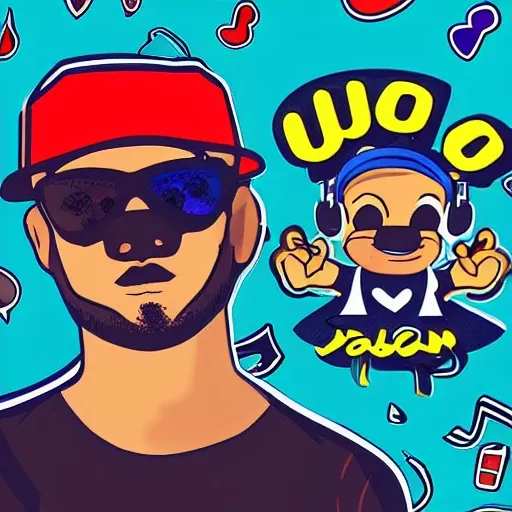 cartoon, urban, baby wolf dj, music, reggaeton, tijuana, pro disc jockey, blue, logotype