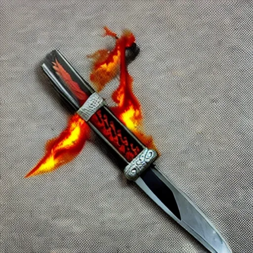 Espada samurai con fuego y una luna sangrienta 