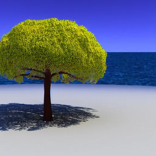 un arbol de color azul sobre el mar, 3D,