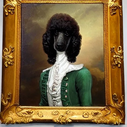 
a poodle dog portrayed as 18th century royalty, Oil Painting