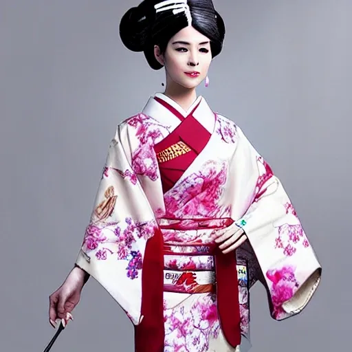 Estoy buscando un diseño de tatuaje que represente una Geisha japonesa con un estilo más artístico y menos fotográfico. Me gustaría que su cabello negro enmarque su rostro de manera elegante, con un toque de trazo suelto y enérgico que le dé un aspecto más dibujado. El moño recogido estaría decorado con flores de sakura en tonos rosados y blancos, con líneas curvas y pinceladas sutiles para resaltar su belleza y feminidad.

La geisha sostendría un abanico en una de sus manos, con un diseño único de la época, donde se aprecien trazos fluidos y elementos simbólicos representados de forma estilizada. Su nariz pequeña y sus delicados rasgos faciales estarían esbozados con suavidad, con líneas sueltas y suaves sombras que realcen su elegancia.

El kimono sensual que viste tendría un patrón vibrante y colorido, pero con un enfoque más estilizado y gráfico. Los tonos rojos y dorados se combinarían de manera armoniosa, con líneas geométricas o florales que denoten movimiento y dinamismo. El objetivo es resaltar la sensualidad y la sofisticación de la geisha, sin caer en un realismo fotográfico.

En el fondo del diseño, se desplegaría un paisaje encantador de sakuras en flor, pero tratado de manera más estilizada. El árbol de sakura mostraría ramas curvas y elegantes, llenas de flores en tonos rosados y blancos, algunas de las cuales caen suavemente hacia el suelo. Aquí también se podrían agregar detalles artísticos, como líneas sueltas y pinceladas que sugieran el movimiento del viento o la delicadeza de los pétalos.

El contraste entre el kimono vibrante y los suaves colores de las flores se resaltaría con un enfoque artístico, utilizando líneas expresivas, texturas sutiles y una composición equilibrada. El objetivo es lograr un efecto visual cautivador, donde se aprecie la belleza y la elegancia de la geisha de forma artística y única, evitando una representación fotográfica., Cartoo