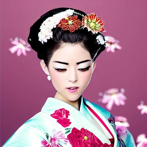 Estoy buscando un diseño de tatuaje que represente una Geisha japonesa con un estilo más artístico y menos fotográfico. Me gustaría que su cabello negro enmarque su rostro de manera elegante, con un toque de trazo suelto y enérgico que le dé un aspecto más dibujado. El moño recogido estaría decorado con flores de sakura en tonos rosados y blancos, con líneas curvas y pinceladas sutiles para resaltar su belleza y feminidad.

La geisha sostendría un abanico en una de sus manos, con un diseño único de la época, donde se aprecien trazos fluidos y elementos simbólicos representados de forma estilizada. Su nariz pequeña y sus delicados rasgos faciales estarían esbozados con suavidad, con líneas sueltas y suaves sombras que realcen su elegancia.

El kimono sensual que viste tendría un patrón vibrante y colorido, pero con un enfoque más estilizado y gráfico. Los tonos rojos y dorados se combinarían de manera armoniosa, con líneas geométricas o florales que denoten movimiento y dinamismo. El objetivo es resaltar la sensualidad y la sofisticación de la geisha, sin caer en un realismo fotográfico.

En el fondo del diseño, se desplegaría un paisaje encantador de sakuras en flor, pero tratado de manera más estilizada. El árbol de sakura mostraría ramas curvas y elegantes, llenas de flores en tonos rosados y blancos, algunas de las cuales caen suavemente hacia el suelo. Aquí también se podrían agregar detalles artísticos, como líneas sueltas y pinceladas que sugieran el movimiento del viento o la delicadeza de los pétalos.

El contraste entre el kimono vibrante y los suaves colores de las flores se resaltaría con un enfoque artístico, utilizando líneas expresivas, texturas sutiles y una composición equilibrada. El objetivo es lograr un efecto visual cautivador, donde se aprecie la belleza y la elegancia de la geisha de forma artística y única, evitando una representación fotográfica.,Trippy