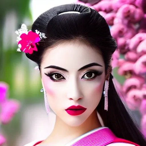 Estoy buscando un diseño de tatuaje que represente una Geisha japonesa con un estilo más artístico y menos fotográfico. Me gustaría que su cabello negro enmarque su rostro de manera elegante, con un toque de trazo suelto y enérgico que le dé un aspecto más dibujado. El moño recogido estaría decorado con flores de sakura en tonos rosados y blancos, con líneas curvas y pinceladas sutiles para resaltar su belleza y feminidad.

La geisha sostendría un abanico en una de sus manos, con un diseño único de la época, donde se aprecien trazos fluidos y elementos simbólicos representados de forma estilizada. Su nariz pequeña y sus delicados rasgos faciales estarían esbozados con suavidad, con líneas sueltas y suaves sombras que realcen su elegancia.

El kimono sensual que viste tendría un patrón vibrante y colorido, pero con un enfoque más estilizado y gráfico. Los tonos rojos y dorados se combinarían de manera armoniosa, con líneas geométricas o florales que denoten movimiento y dinamismo. El objetivo es resaltar la sensualidad y la sofisticación de la geisha, sin caer en un realismo fotográfico.

En el fondo del diseño, se desplegaría un paisaje encantador de sakuras en flor, pero tratado de manera más estilizada. El árbol de sakura mostraría ramas curvas y elegantes, llenas de flores en tonos rosados y blancos, algunas de las cuales caen suavemente hacia el suelo. Aquí también se podrían agregar detalles artísticos, como líneas sueltas y pinceladas que sugieran el movimiento del viento o la delicadeza de los pétalos.

El contraste entre el kimono vibrante y los suaves colores de las flores se resaltaría con un enfoque artístico, utilizando líneas expresivas, texturas sutiles y una composición equilibrada. El objetivo es lograr un efecto visual cautivador, donde se aprecie la belleza y la elegancia de la geisha de forma artística y única, evitando una representación fotográfica.