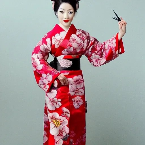 Estoy buscando un diseño de tatuaje que represente una Geisha japonesa con un estilo más artístico y menos fotográfico. Me gustaría que su cabello negro enmarque su rostro de manera elegante, con un toque de trazo suelto y enérgico que le dé un aspecto más dibujado. El moño recogido estaría decorado con flores de sakura en tonos rosados y blancos, con líneas curvas y pinceladas sutiles para resaltar su belleza y feminidad.

La geisha sostendría un abanico en una de sus manos, con un diseño único de la época, donde se aprecien trazos fluidos y elementos simbólicos representados de forma estilizada. Su nariz pequeña y sus delicados rasgos faciales estarían esbozados con suavidad, con líneas sueltas y suaves sombras que realcen su elegancia.

El kimono sensual que viste tendría un patrón vibrante y colorido, pero con un enfoque más estilizado y gráfico. Los tonos rojos y dorados se combinarían de manera armoniosa, con líneas geométricas o florales que denoten movimiento y dinamismo. El objetivo es resaltar la sensualidad y la sofisticación de la geisha, sin caer en un realismo fotográfico.

En el fondo del diseño, se desplegaría un paisaje encantador de sakuras en flor, pero tratado de manera más estilizada. El árbol de sakura mostraría ramas curvas y elegantes, llenas de flores en tonos rosados y blancos, algunas de las cuales caen suavemente hacia el suelo. Aquí también se podrían agregar detalles artísticos, como líneas sueltas y pinceladas que sugieran el movimiento del viento o la delicadeza de los pétalos.

El contraste entre el kimono vibrante y los suaves colores de las flores se resaltaría con un enfoque artístico, utilizando líneas expresivas, texturas sutiles y una composición equilibrada. El objetivo es lograr un efecto visual cautivador, donde se aprecie la belleza y la elegancia de la geisha de forma artística y única, evitando una representación fotográfica.